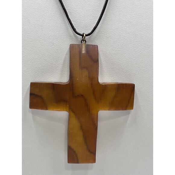 HOST PICK 7/5  Alexis Bittar Vermeil 925 Golden Lucite 3D Cross Brown Necklace - Picture 3 of 13